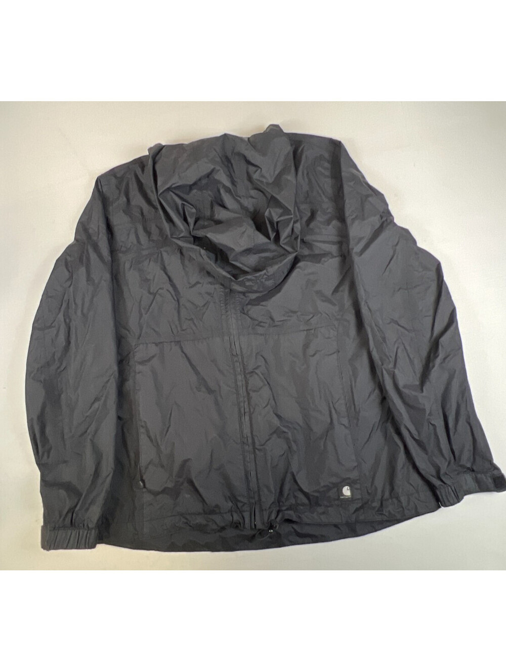 Carhartt Women Size S 4/6 Black Nylon Windbreaker Hooded Rain Jacket Full Zip